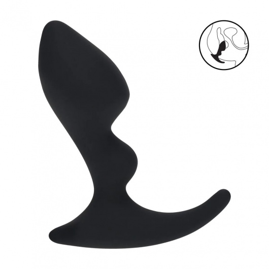 Черная анальная пробка для массажа простаты Double Ripple Silicone Prostate Massager - Shots Media BV - в Омске купить с доставкой