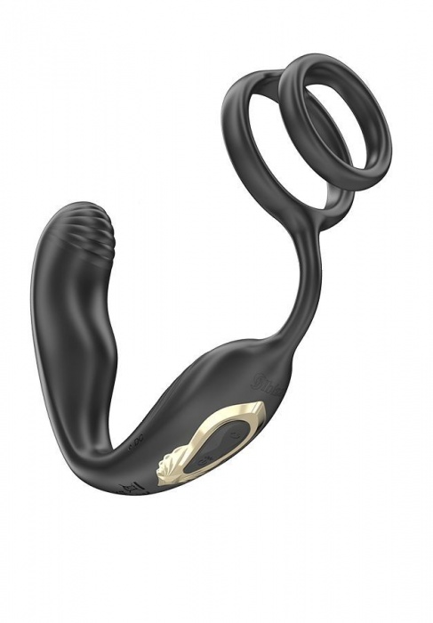 Черная анальная пробка с вращением и эрекционными кольцами - Ibiza - в Омске купить с доставкой