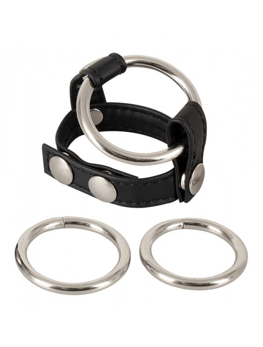 Подхват для мошонки с 3 съемными эрекционными кольцами Leder-Riemen - Orion - в Омске купить с доставкой