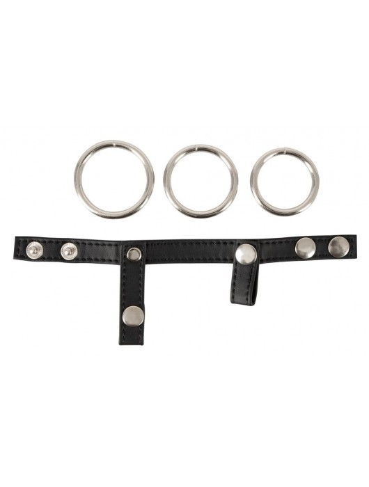 Подхват для мошонки с 3 съемными эрекционными кольцами Leder-Riemen - Orion - в Омске купить с доставкой