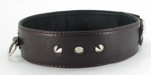 Коричневый кожаный ошейник с кольцом увеличенного размера - БДСМ Арсенал - купить с доставкой в Омске