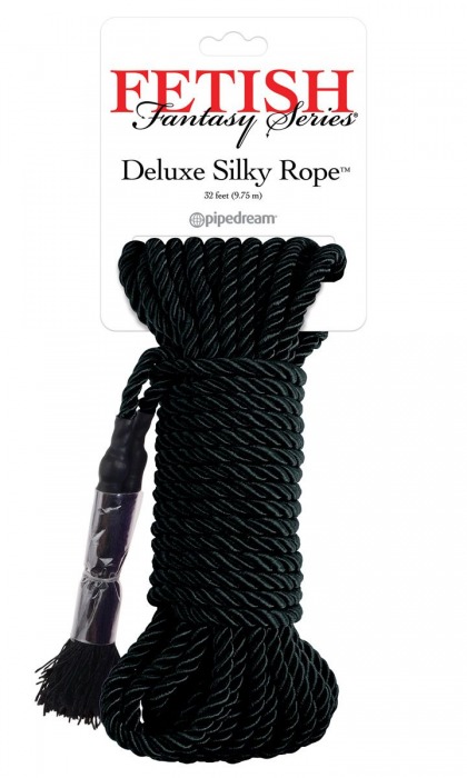 Черная веревка для фиксации Deluxe Silky Rope - 9,75 м. - Pipedream - купить с доставкой в Омске