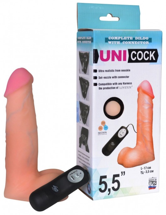 Фаллическая насадка Харнесс UNICOCK 5,5  с вибрацией - 17 см. - LOVETOY (А-Полимер) - купить с доставкой в Омске