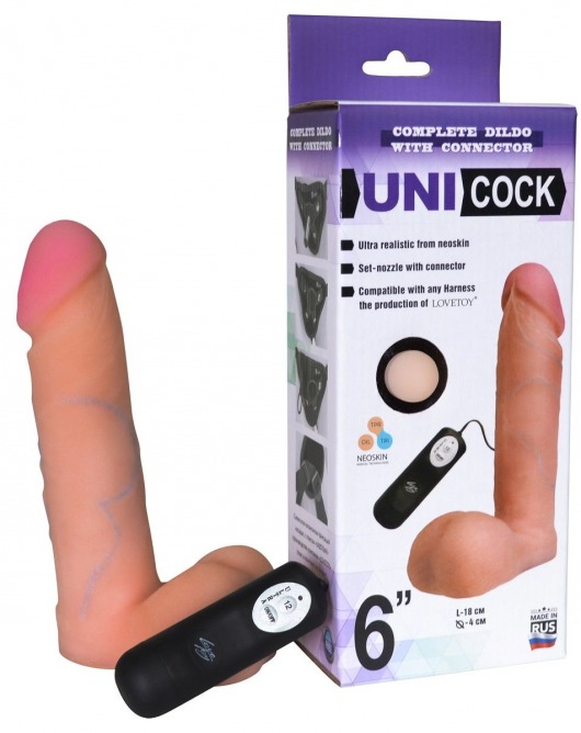 Фаллическая насадка Харнесс UNICOCK 6  с вибрацией - 18 см. - LOVETOY (А-Полимер) - купить с доставкой в Омске