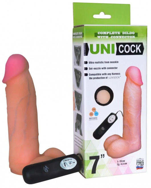Фаллическая насадка Харнесс UNICOCK 7  с вибрацией - 19 см. - LOVETOY (А-Полимер) - купить с доставкой в Омске