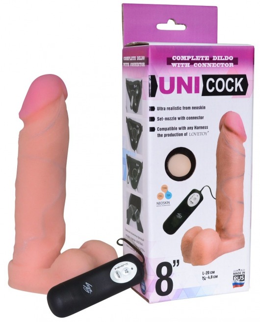 Фаллическая насадка Харнесс UNICOCK 8  с вибрацией - 20 см. - LOVETOY (А-Полимер) - купить с доставкой в Омске