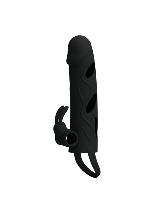 Чёрная насадка с клиторальным вибростимулятором и закрытой головкой - 14 см. - Baile - в Омске купить с доставкой
