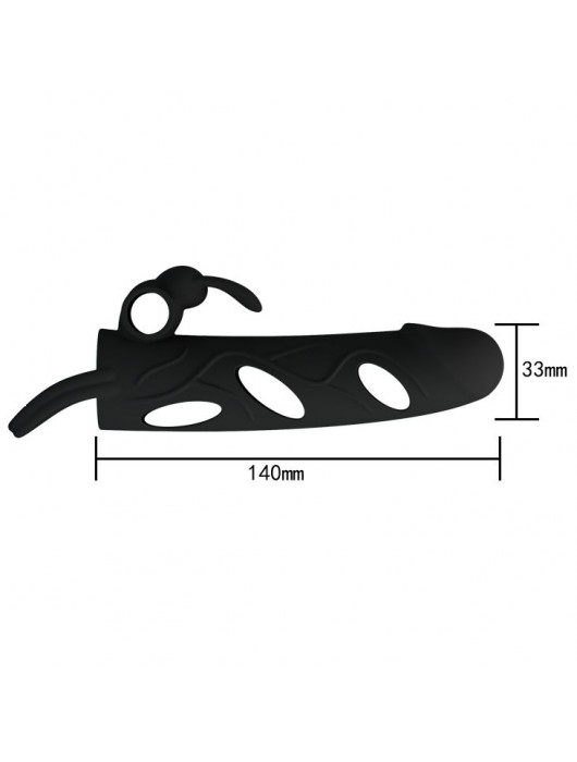 Чёрная насадка с клиторальным вибростимулятором и закрытой головкой - 14 см. - Baile - в Омске купить с доставкой