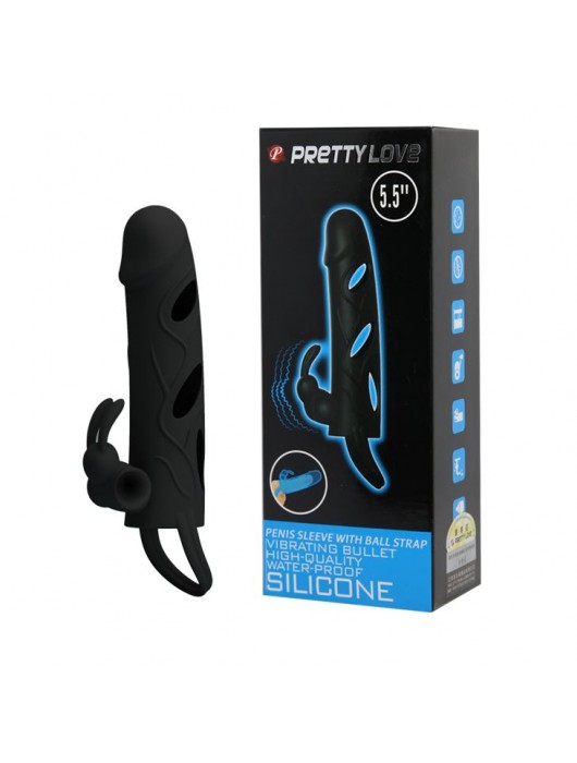 Чёрная насадка с клиторальным вибростимулятором и закрытой головкой - 14 см. - Baile - в Омске купить с доставкой