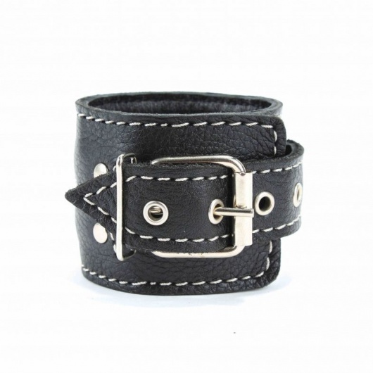 Чёрные кожаные оковы с крупной строчкой - БДСМ Арсенал - купить с доставкой в Омске
