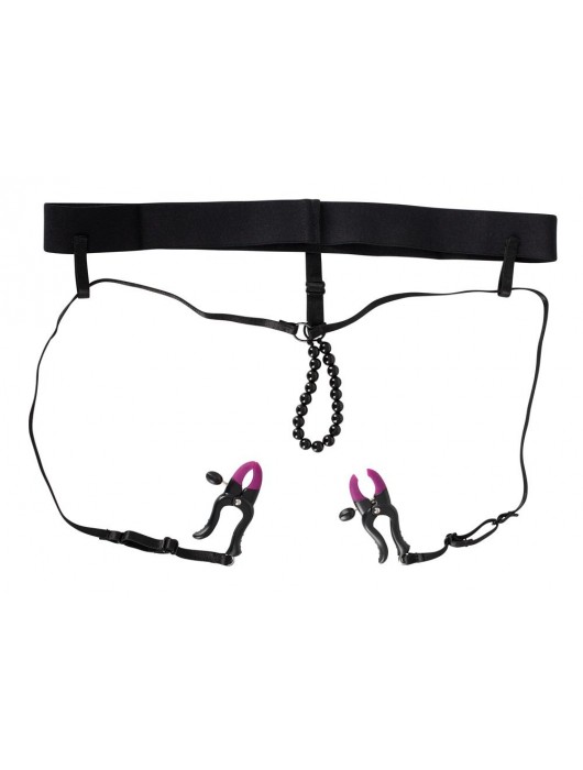 Трусики с зажимами для половых губ и бусинками для массажа промежности - Orion - купить с доставкой в Омске