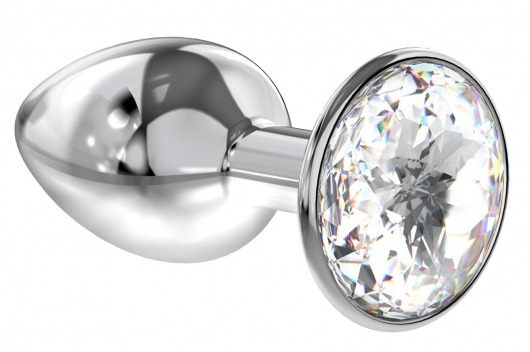 Малая серебристая анальная пробка Diamond Clear Sparkle Small с прозрачным кристаллом - 7 см. - Lola Games - купить с доставкой в Омске