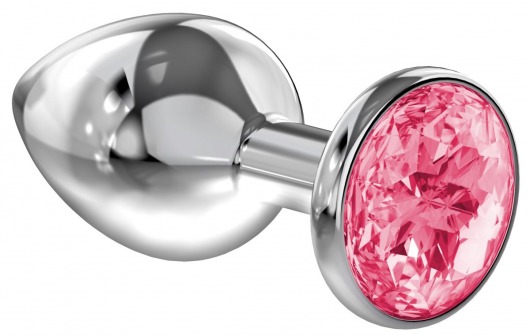 Большая серебристая анальная пробка Diamond Pink Sparkle Large с розовым кристаллом - 8 см. - Lola Games - купить с доставкой в Омске