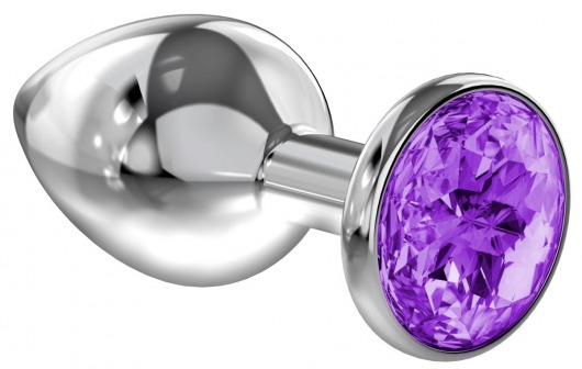 Малая серебристая анальная пробка Diamond Purple Sparkle Small с фиолетовым кристаллом - 7 см. - Lola Games - купить с доставкой в Омске