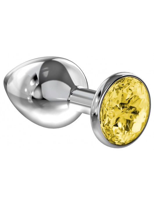 Малая серебристая анальная пробка Diamond Yellow Sparkle Small с жёлтым кристаллом - 7 см. - Lola Games - купить с доставкой в Омске