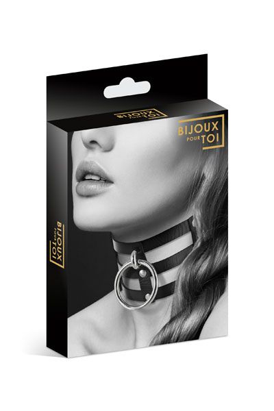 Чёрный тройной чокер с большим кольцом - Bijoux Pour Toi - купить с доставкой в Омске
