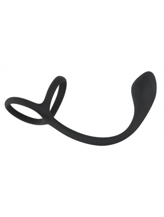 Эрекционное кольцо с утяжкой на мошонку и анальным плаг Black Velvets - Orion - в Омске купить с доставкой