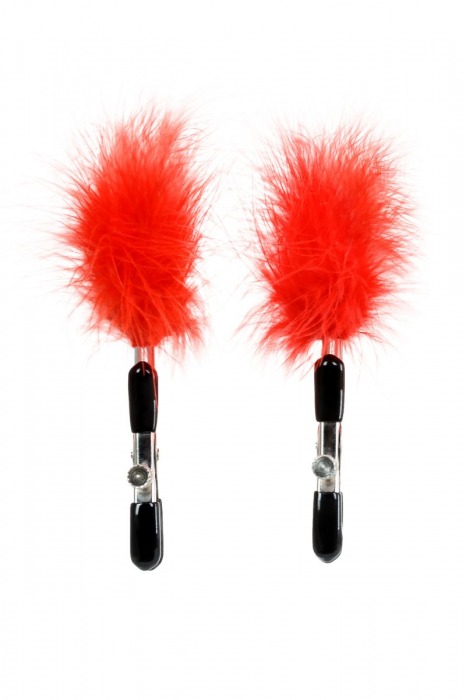 Зажимы для сосков с красным пухом Theatre - ToyFa - купить с доставкой в Омске
