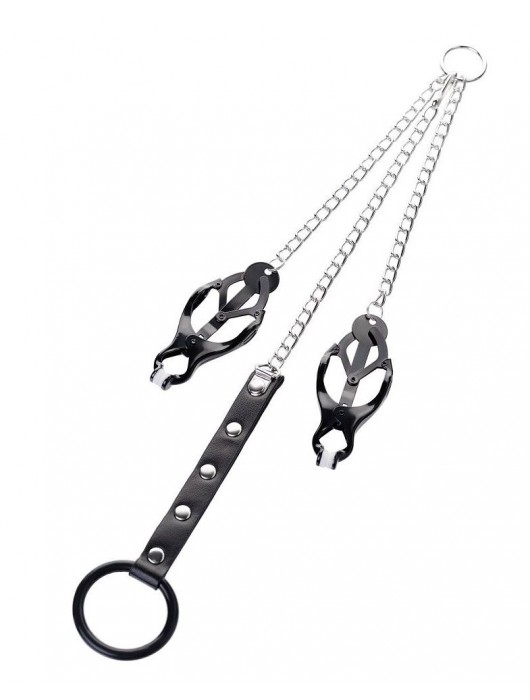 Черно-серебристые зажимы для сосков с кольцом для пениса TOYFA Metal - ToyFa - купить с доставкой в Омске